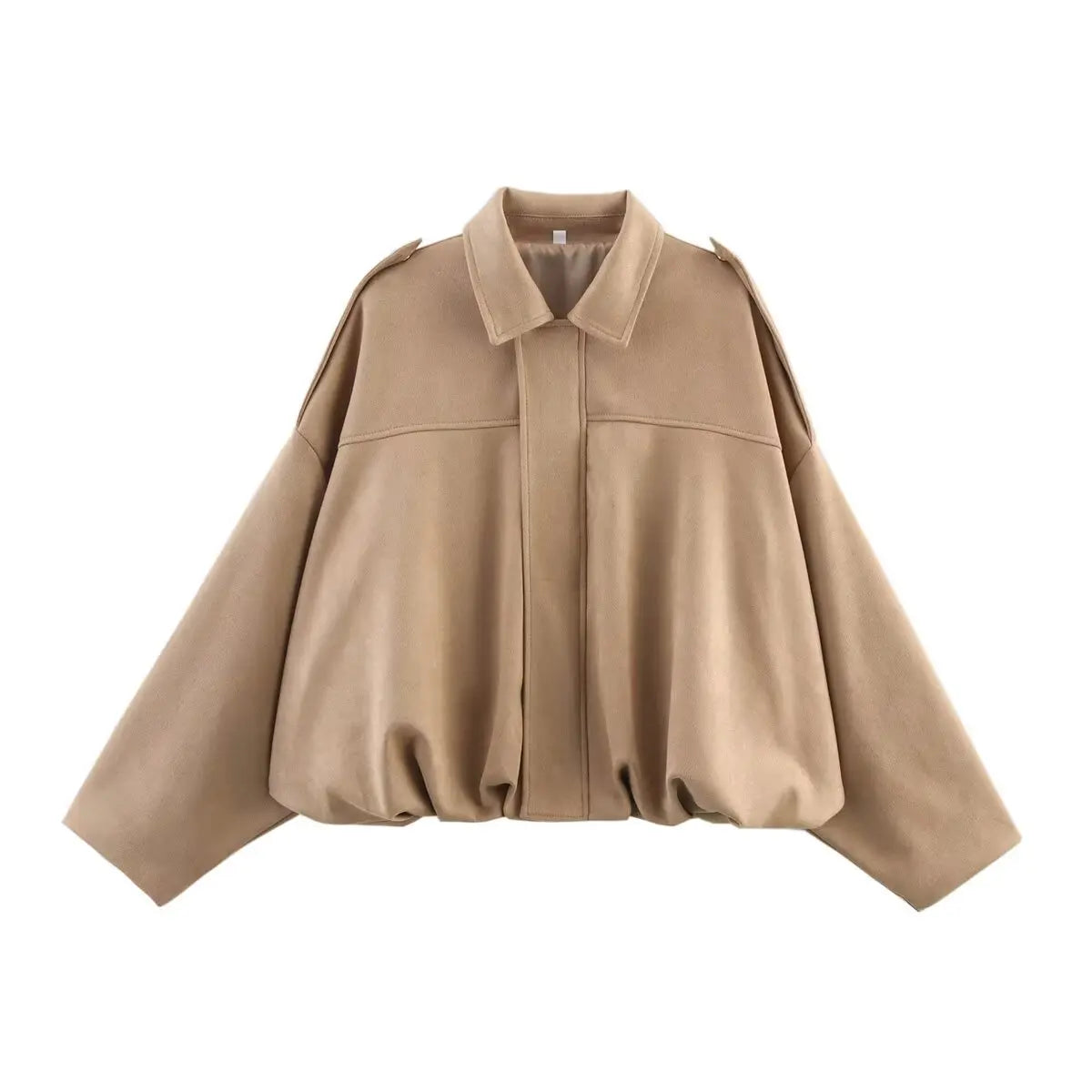 ETJ 2025 new women's suede texture effect Loose version of fashion lapel shoulder bomber jacket