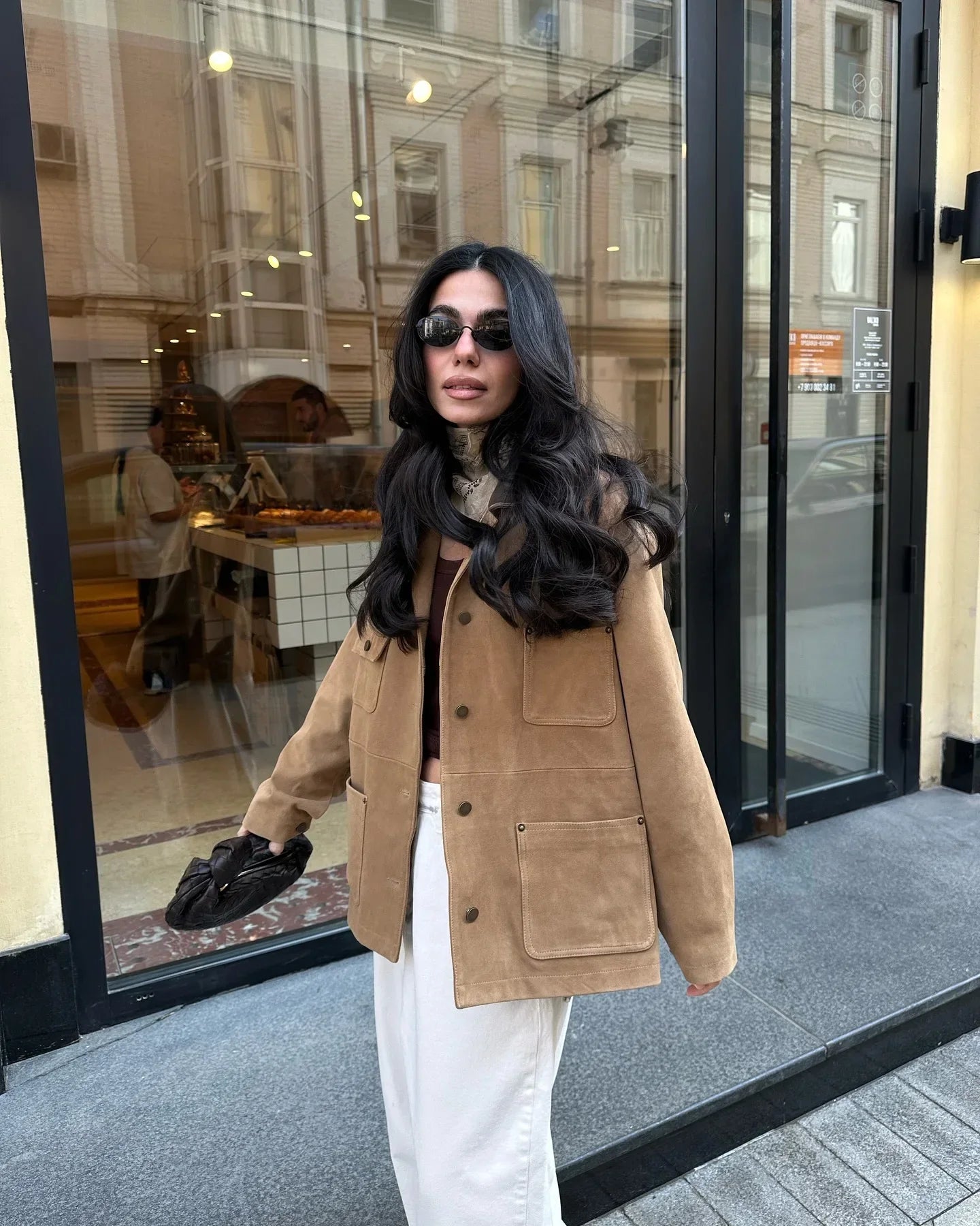 Single Breasted Pocket Khaki Suede Coats Women Fashion Full Sleeve Lapel Loose Jacket 2025 Lady New Daily Commuting Outerwears