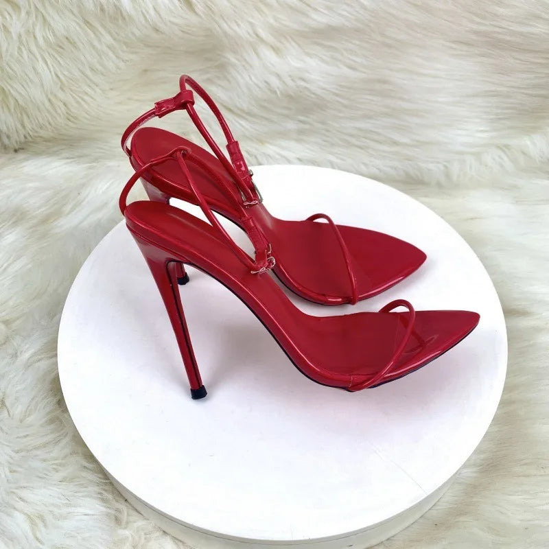2025 one-word fashion sandals stiletto summer European and American pointed high-heeled women's shoes