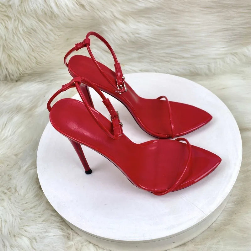 2025 one-word fashion sandals stiletto summer European and American pointed high-heeled women's shoes