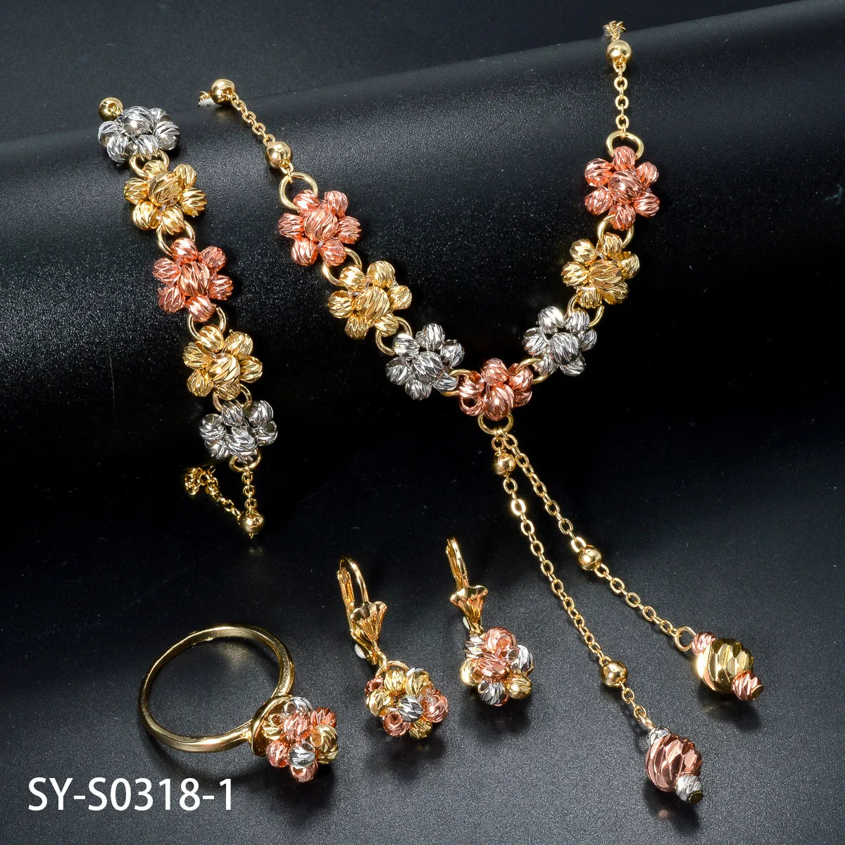 Diana baby Fashion jewelry Dubai 14k Gold Plated Ball Wedding Bride jewelry Sets For Women Necklace Pendant Flower Bracelets