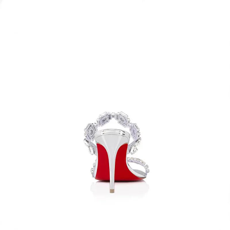 Ladies' Summer Banquet Party Style Sparkling Gemstone Style Fashionable Red Bottom Sandals Elegant Date Style