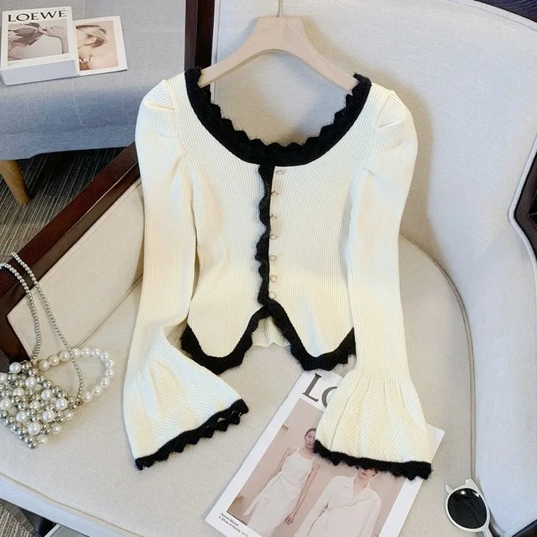 Y2K Temperament Women Cardigan Tops 2025 Ropa Mujer Pull Femme Knitted Tunic Sweater Coat Ruffles Chic Sweet Sueter