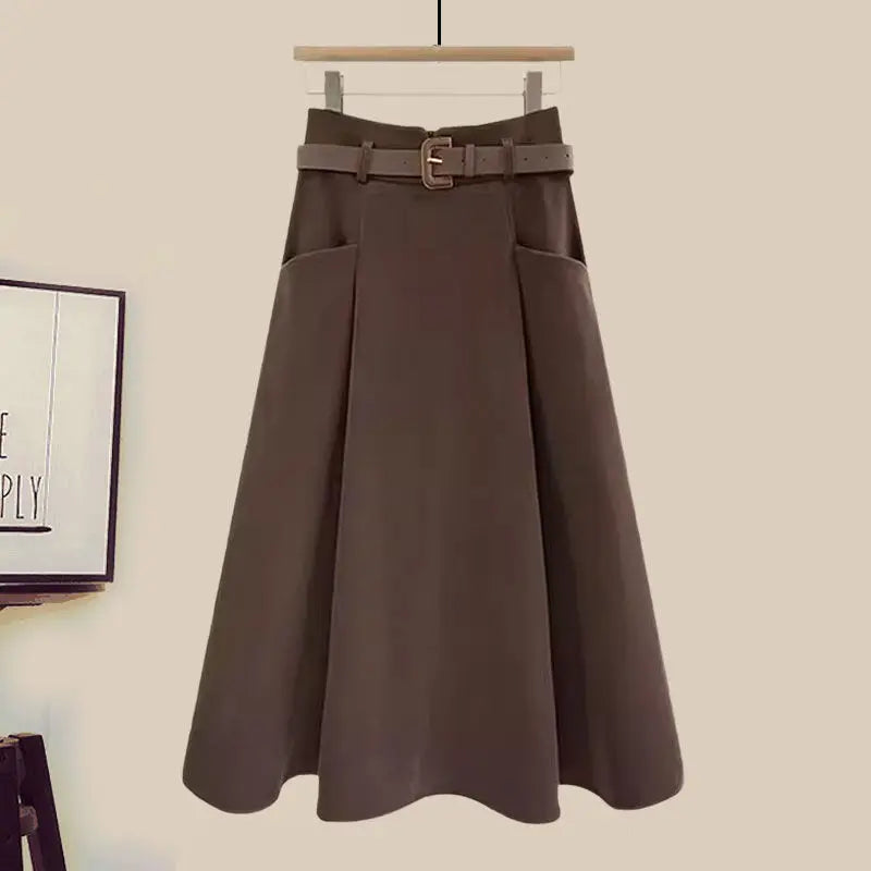 Big Size Women's Autumn Suit New Style Sweater Skirt Two-piece Set Regular Fit Vestidos De Dos Piezas Mujer Elegantes