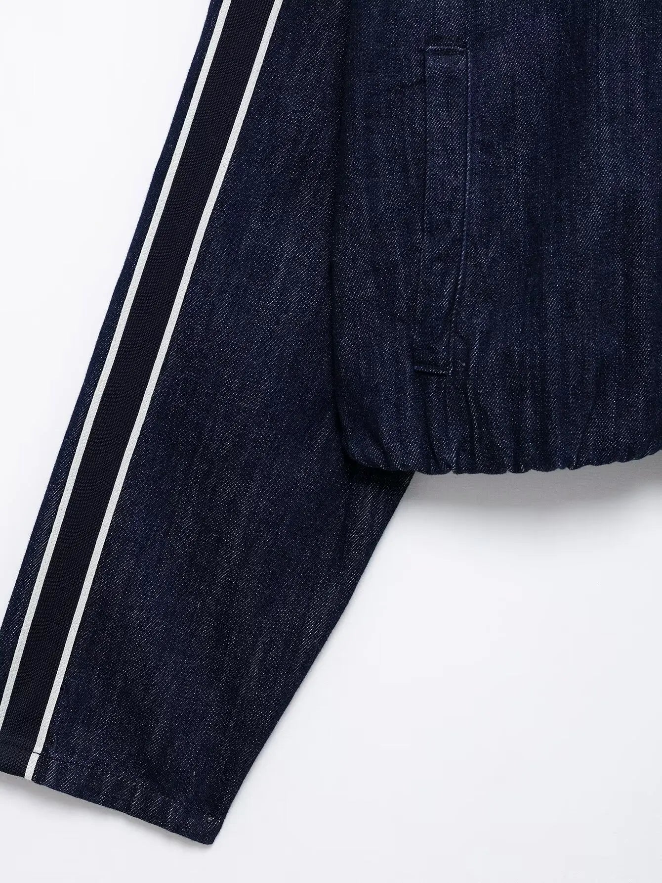 TRAFZA Women High Street Denim Set Side Stripe Stand Collar Zipper Jacket Lace-Up Pant 2025 Autumn Winter Casual Female Set