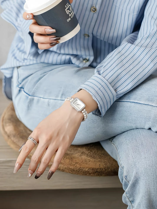 Pearl Bracelet New Vintage Watch Small Round Watch Luxury Fashionable Women's Watch Party Jewelry
