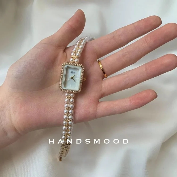 Pearl Bracelet New Vintage Watch Small Round Watch Luxury Fashionable Women's Watch Party Jewelry