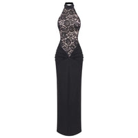 High Quality Summer Europe O-Neck Sexy Maxi Dresses for Women Sleeveless Hollow Out Backless Lace Dress