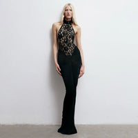 High Quality Summer Europe O-Neck Sexy Maxi Dresses for Women Sleeveless Hollow Out Backless Lace Dress