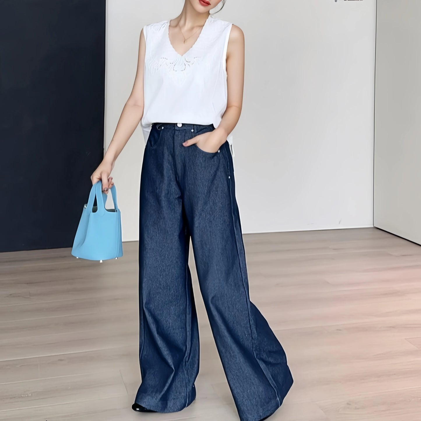 Women's Jeans Korean Casual Wide Leg Jeans Cotton Pants Straight Leg Pants