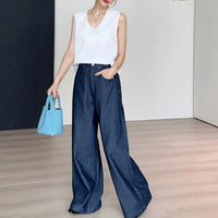 Women's Jeans Korean Casual Wide Leg Jeans Cotton Pants Straight Leg Pants