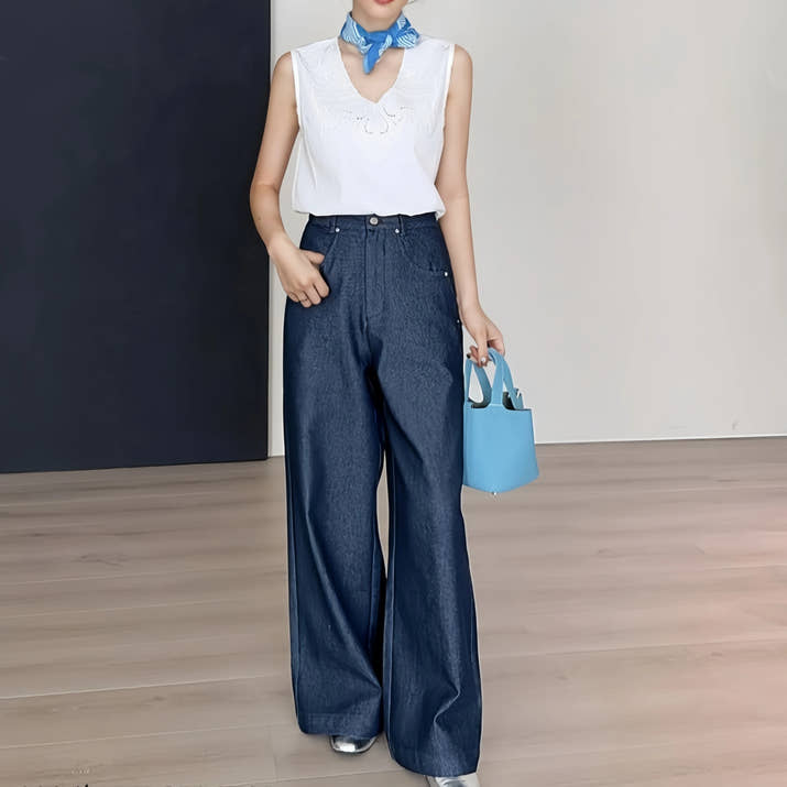 Women's Jeans Korean Casual Wide Leg Jeans Cotton Pants Straight Leg Pants