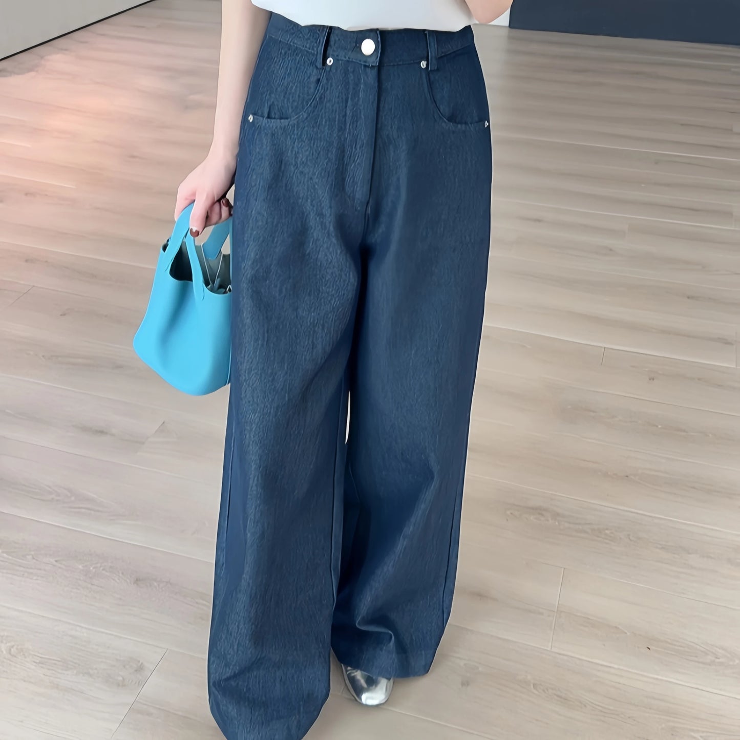 Women's Jeans Korean Casual Wide Leg Jeans Cotton Pants Straight Leg Pants