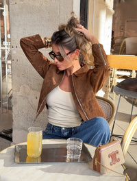 Vintage Suede Zippers Short Jackets Women Street Lapel Long Sleeve Pocket Jacket 2025 Autumn Winter New Lady High Street Outwear