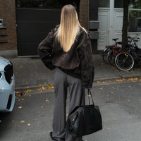 Street Fashion Women's Suede Jacket Loose Khaki Lapel Zipper Long Sleeve Bomber Coat 2025 Autumn Winter New Lady Outwears
