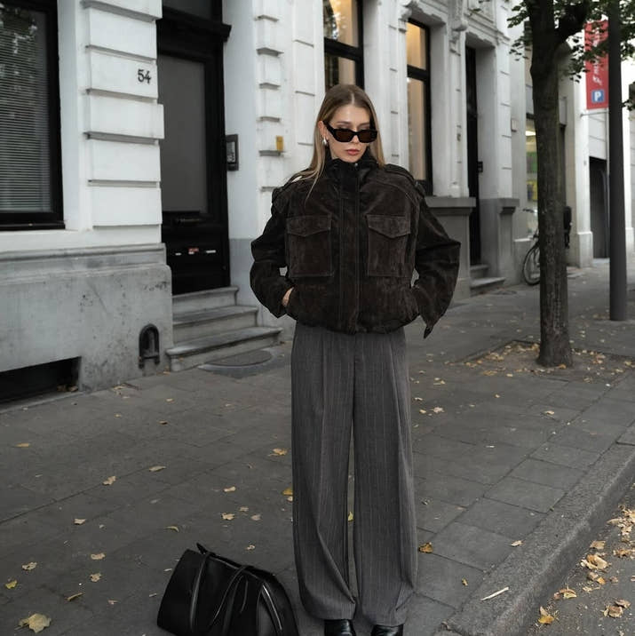 Street Fashion Women's Suede Jacket Loose Khaki Lapel Zipper Long Sleeve Bomber Coat 2025 Autumn Winter New Lady Outwears