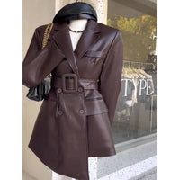 This Is Trendy Retro Super Good-looking Leather Jacket for Women in Autumn Exudes Mature Sophisticated Style with Cinched Waist