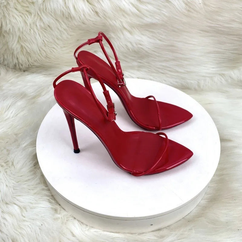 2025 one-word fashion sandals stiletto summer European and American pointed high-heeled women's shoes