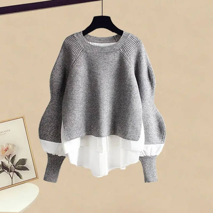 Women Spring Autumn Two Pieces Sets Korean Long Sleeve Pullover Knitted Sweater And Pleated skirt Long Suit