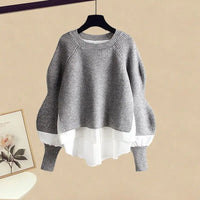 Women Spring Autumn Two Pieces Sets Korean Long Sleeve Pullover Knitted Sweater And Pleated skirt Long Suit