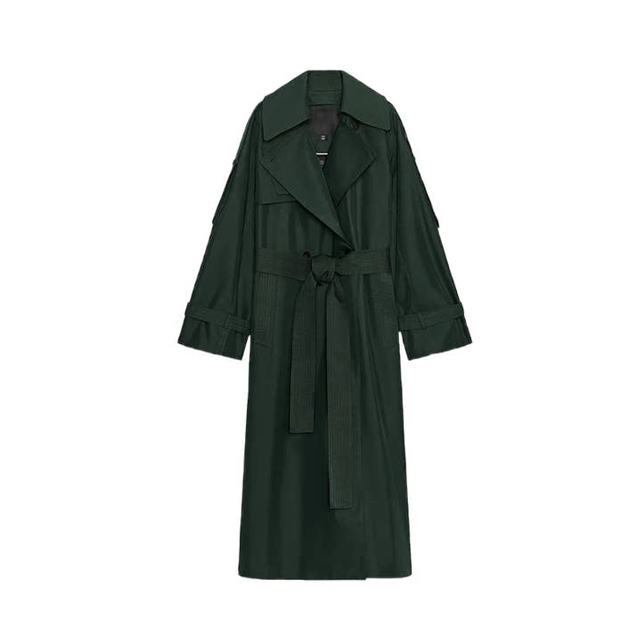 Elegant Lapel Long Windbreakers Women Patchwork Double Breasted Lace Up Oversize Trench Coat 2025 Autumn Street Lady Outerwears