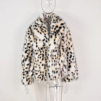 Leopard Print Faux Fur Jacket for Women Winter Thermal Outerwear Chic Long Sleeve Loose Warm Coat 2025 Lady Trendy Urban Outfit