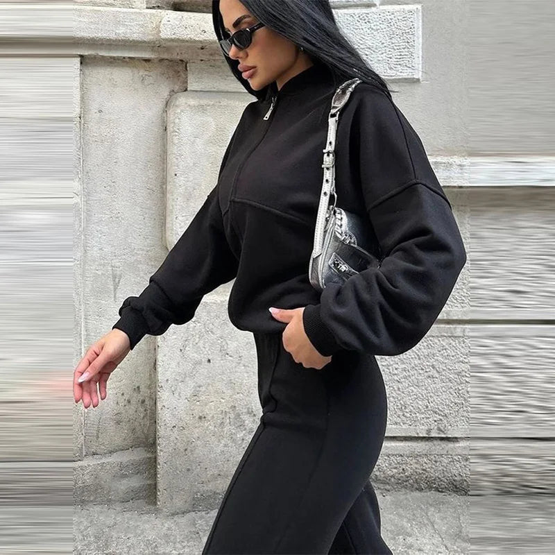 Tracksuit Suits Women's Sportswear 2-piece Retro Zipper Bomber Jacket Sweatshirt High-waisted Women's Loose Velvet Pants Suit
