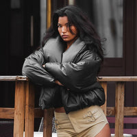 Solid Cotton Women Coat Full Sleeve Pocket Lady Jacket 2025 Autumn Winter Fashion Lapel Single Breasted Thicken Female Outwear