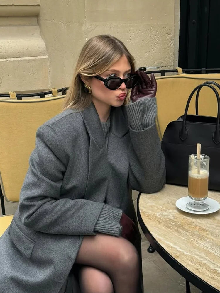 Office Women's Woolen Long Coat Turn-down Collar Long Sleeve Single Button Mid-length Outerwear 2025 Autumn New Lady Overcoats