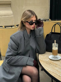 Office Women's Woolen Long Coat Turn-down Collar Long Sleeve Single Button Mid-length Outerwear 2025 Autumn New Lady Overcoats