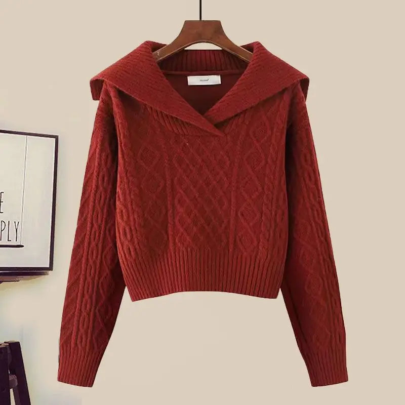 Big Size Women's Autumn Suit New Style Sweater Skirt Two-piece Set Regular Fit Vestidos De Dos Piezas Mujer Elegantes