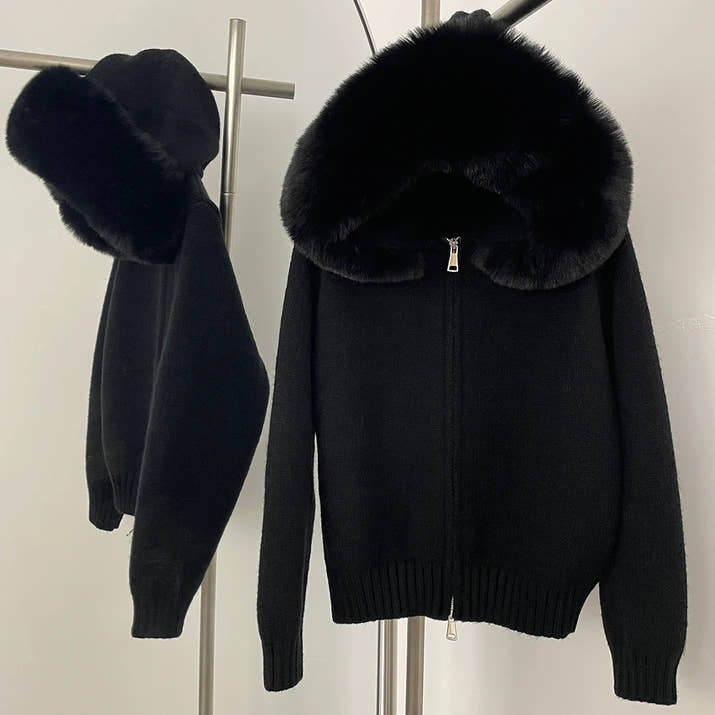 OFTBUY Hooded Oversized Cardigan Women 2025 Autumn Faux Fur Sweater Female Solid Fake Fur Knitting Coat Fashion Loose Knitwear