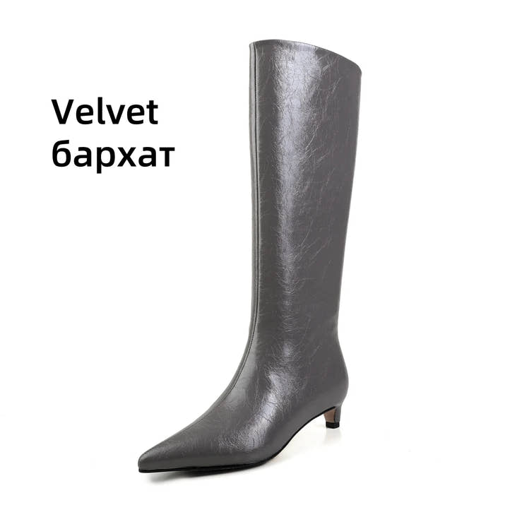 FEDONA Women Knee High Boots Cow Leather Kitten High Heels Long Warm Autumn Winter Knight Boots Female High Pointed Toe Boots