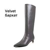 FEDONA Women Knee High Boots Cow Leather Kitten High Heels Long Warm Autumn Winter Knight Boots Female High Pointed Toe Boots