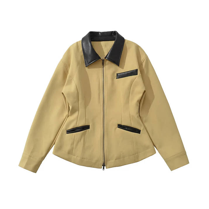 Leather Lapel Collar Double-head Zipper Short Jacket Casual High Street Style Coat 2025 Autumn Fashion Women's Clothing
