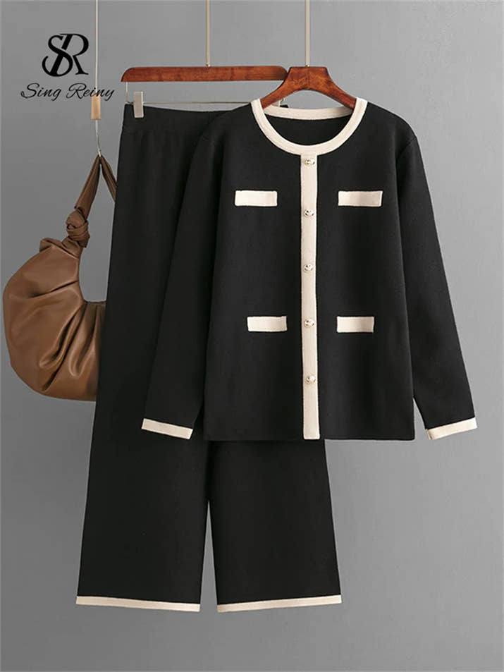 SINGREINY Winter Home Wear Sweater Sets Fashion Loose Long Pullovers+Elastic Long Pants High Quality Knitted Two Pieces Suits