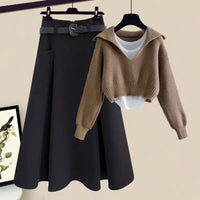 Oversized Women's Autumn Set New Fashion Slim and Versatile Strap Sweater Half Skirt Three Piece Set Fashion