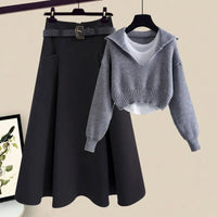Oversized Women's Autumn Set New Fashion Slim and Versatile Strap Sweater Half Skirt Three Piece Set Fashion