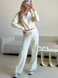 Two Piece Set Women Knitted Tracksuits Elegant Zipper Long Sleeve Sweater+High Waist Cotton Pants 2025 Fall Winter Clothes