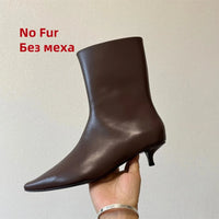 FEDONAS 2025 New Genuine Leather Ankle Boots For Women Kitten High Heels Pumps Leather Elegant Fashion Street Short Boots Shoes