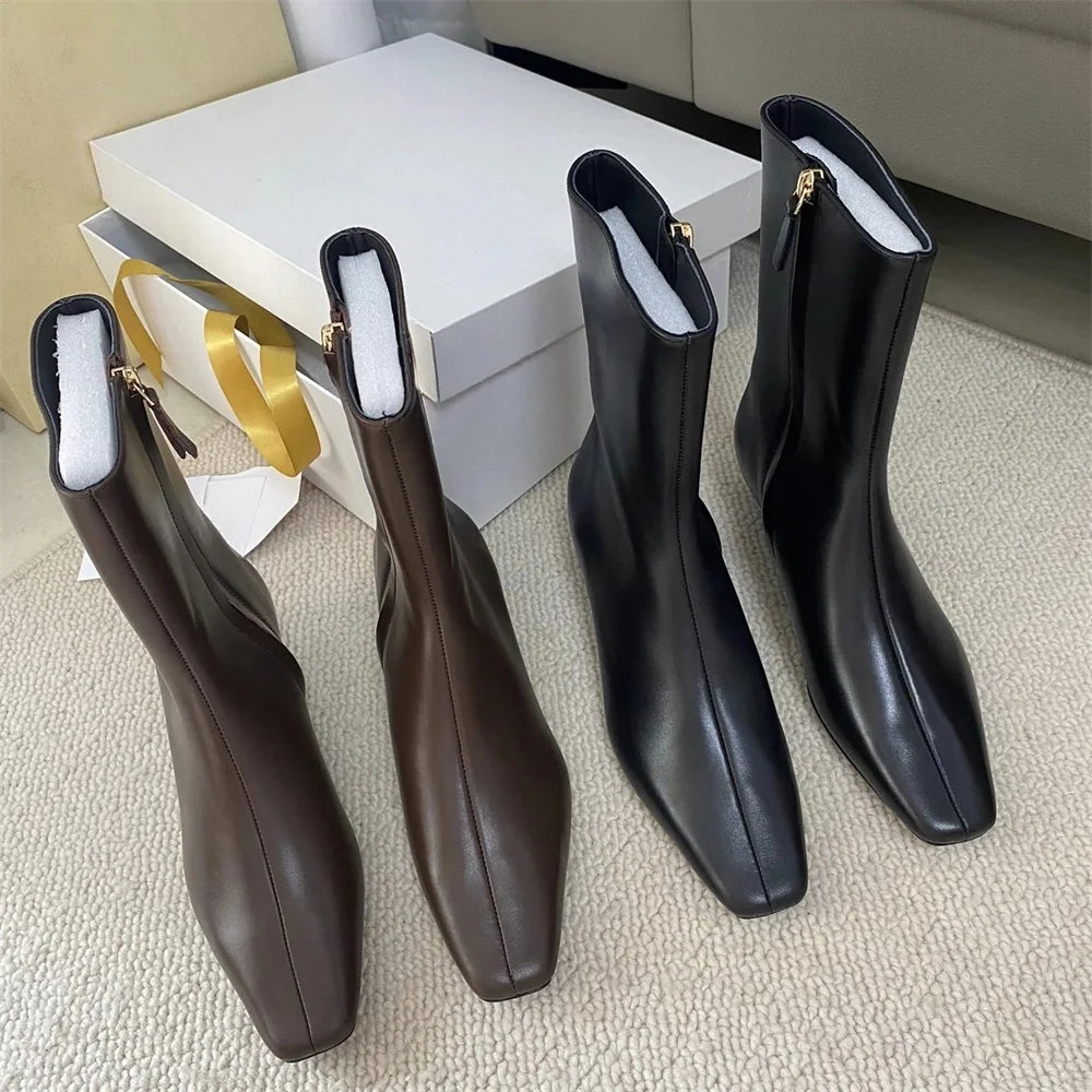 FEDONAS 2025 New Genuine Leather Ankle Boots For Women Kitten High Heels Pumps Leather Elegant Fashion Street Short Boots Shoes