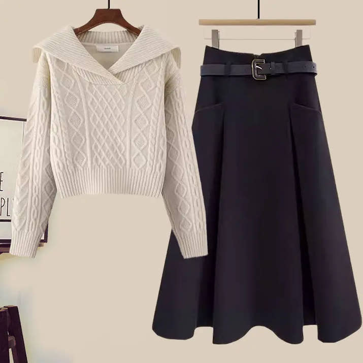 Big Size Women's Autumn Suit New Style Sweater Skirt Two-piece Set Regular Fit Vestidos De Dos Piezas Mujer Elegantes