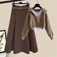 Oversized Women's Autumn Set New Fashion Slim and Versatile Strap Sweater Half Skirt Three Piece Set Fashion