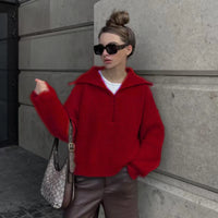 2025 Autumn/Winter Fashion Casual Solid Color Warm Fashion Knitted Women's Zipper Collar Sweater