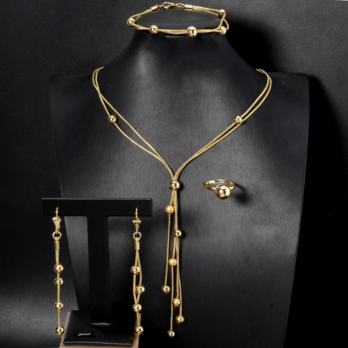Diana baby Fashion jewelry Dubai 14k Gold Plated Ball Wedding Bride jewelry Sets For Women Necklace Pendant Flower Bracelets