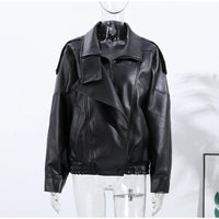 Vintage PU Leather Bomber Jackets 2025 Autumn New Ladies Zipper Lapel Long Sleeve Pocket Coat With Belt Women's Loose Streetwear
