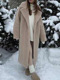 Women Long Coat Turn Down Collar Full Sleeve Thick Warm Y2k Streetwear Elegant Jackets Open Stith Autumn Winter 2025