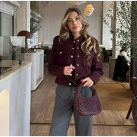 Vintage Wine Red Single Breasted Woolen Jackets Women Elegant Long Sleeve With Pockets Coat Autumn Winter Office Lady Outerwear