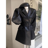 This Is Trendy Retro Super Good-looking Leather Jacket for Women in Autumn Exudes Mature Sophisticated Style with Cinched Waist