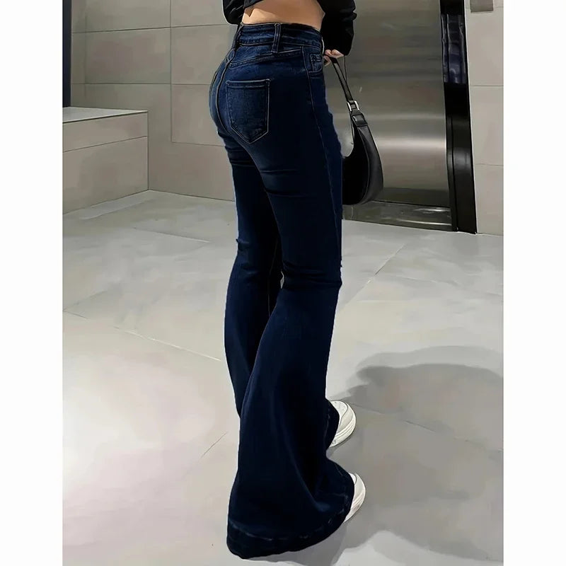 2025 Lady Vintage High Waist Flared Jeans Girls Stretchy Bootcut Denim Pants Women Slimming Thin Bell Bottoms Casual Trousers